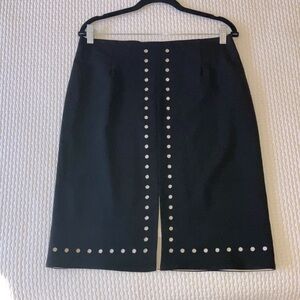 Vintage Joseph Ribkoff skirt, small circle cutout detail, black & white, 10